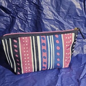 Estee Lauder Pink and Blue Striped Cosmetics Bag